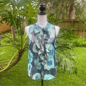 Black Label J Crew Metallic Floral Print Ruffled Sleeveless Top Size XX Small